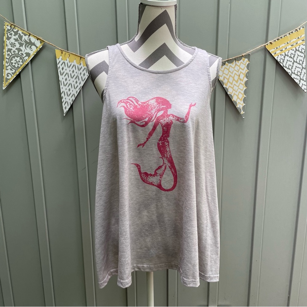 Mermaid Racerback Trapeze Swing Tank Heather Gray and Pink